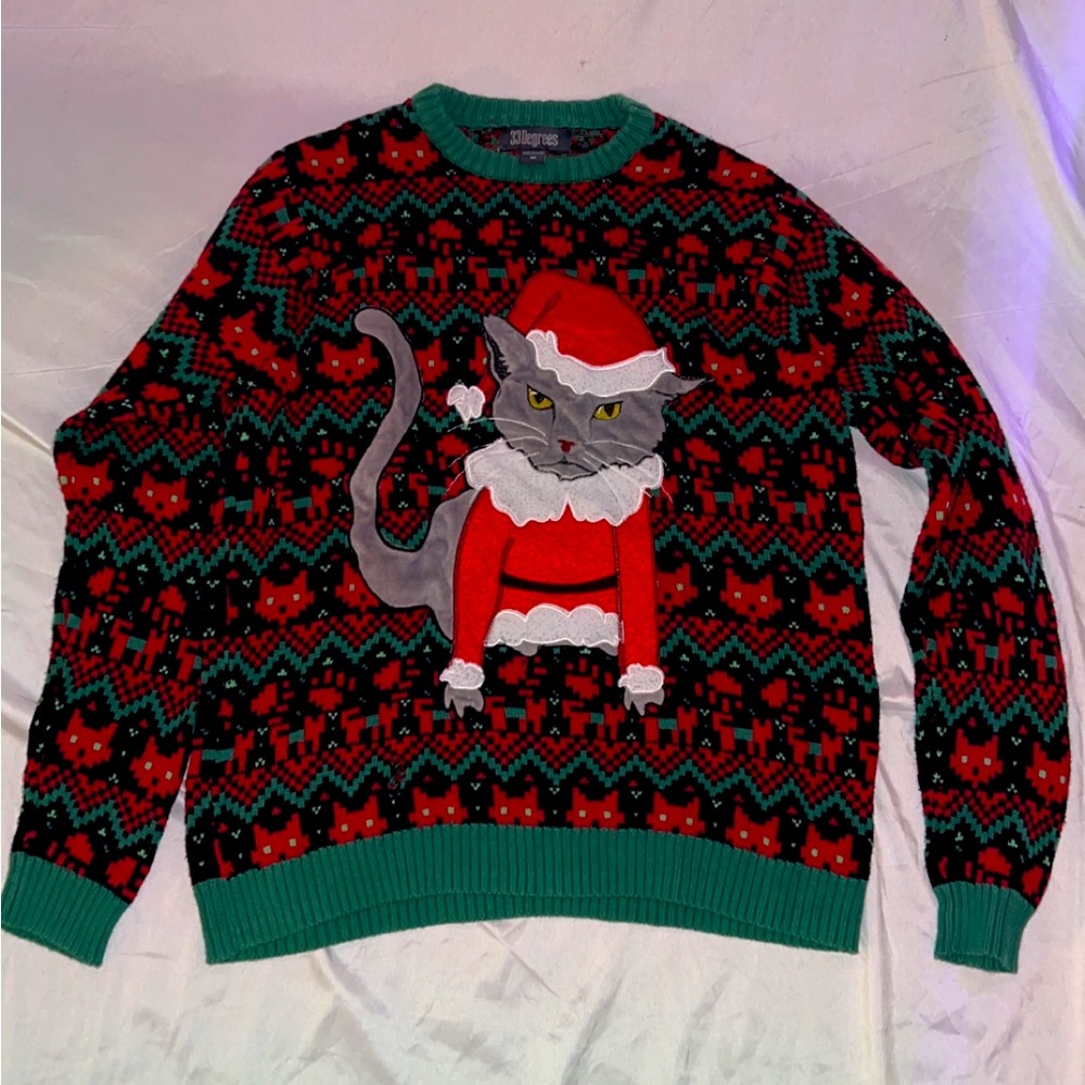 33 Degrees Men's Grumpy Cat Ugly Christmas Sweater Size M Holiday Sweatshirt
